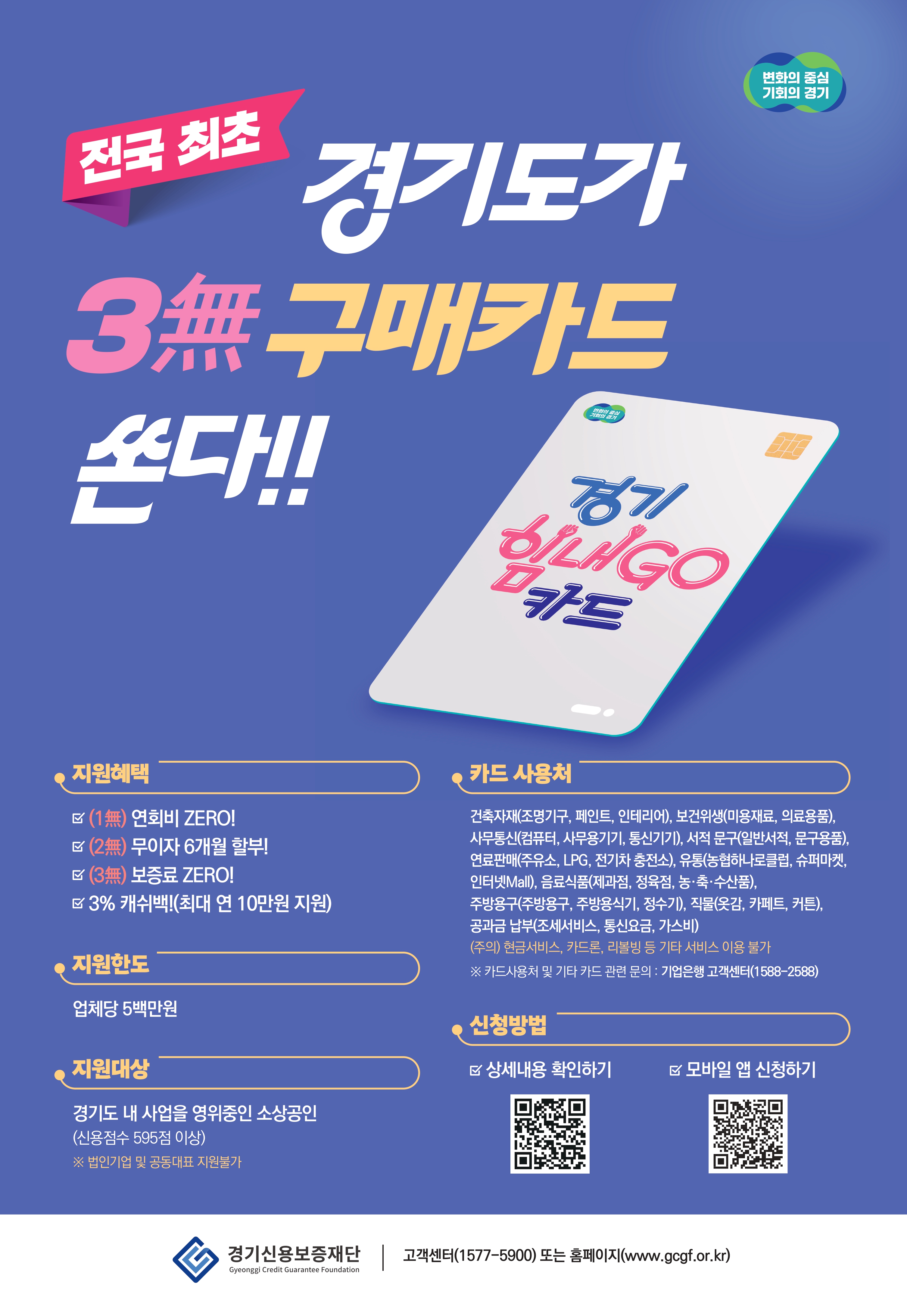 경기소상공인  힘내고 카드 특례보증 시행 안내 포스터 