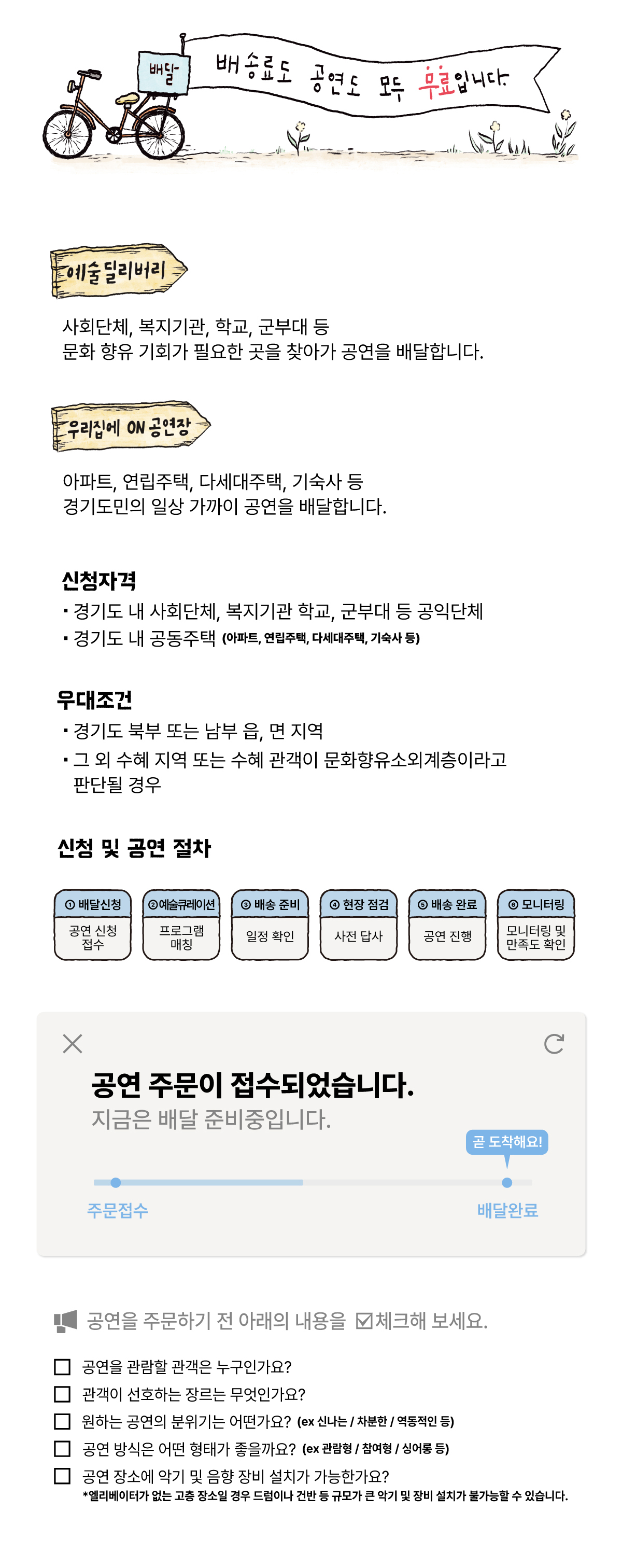 배달. 배송료도 공연도 모두 무료입니다.