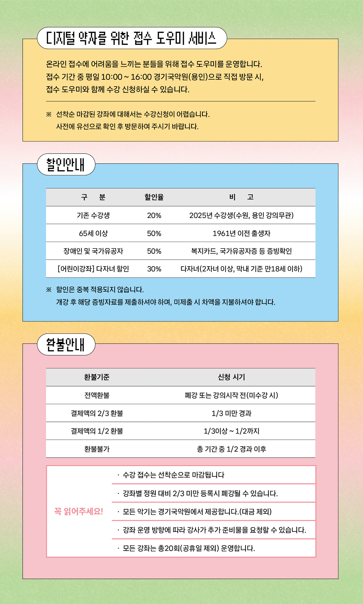 디지털 약자를 위한 접수 도우미 서브시, 할인안내, 환불안내