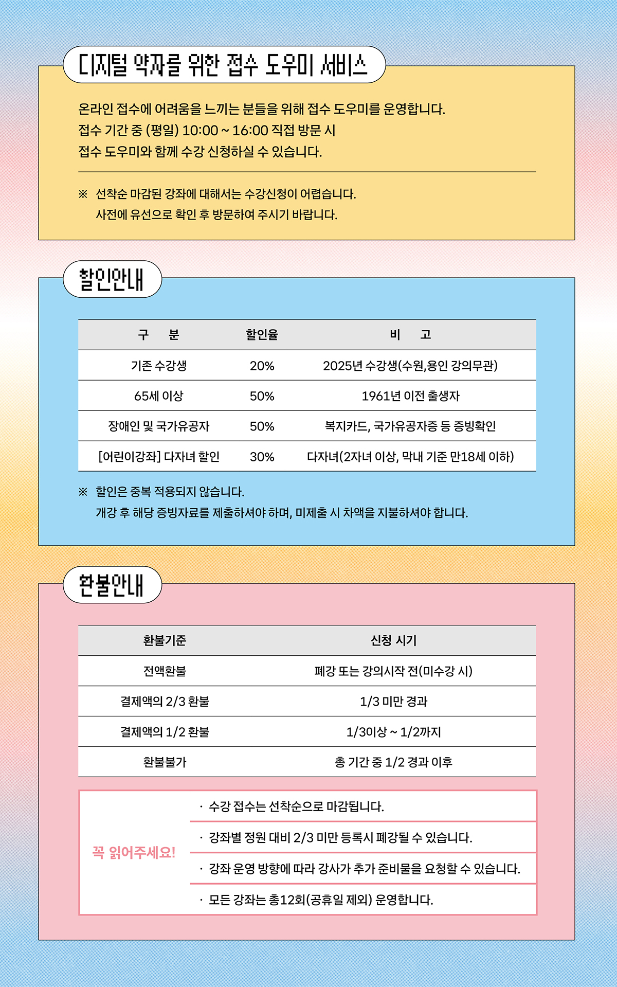 디지털 약자를 위한 접수 도우미 서브시, 할인안내, 환불안내